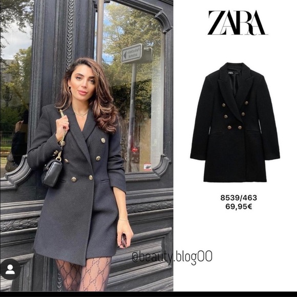 ZARA | NWT BLACK DOUBLE BREASTED LONG BLAZER - Picture 2 of 13